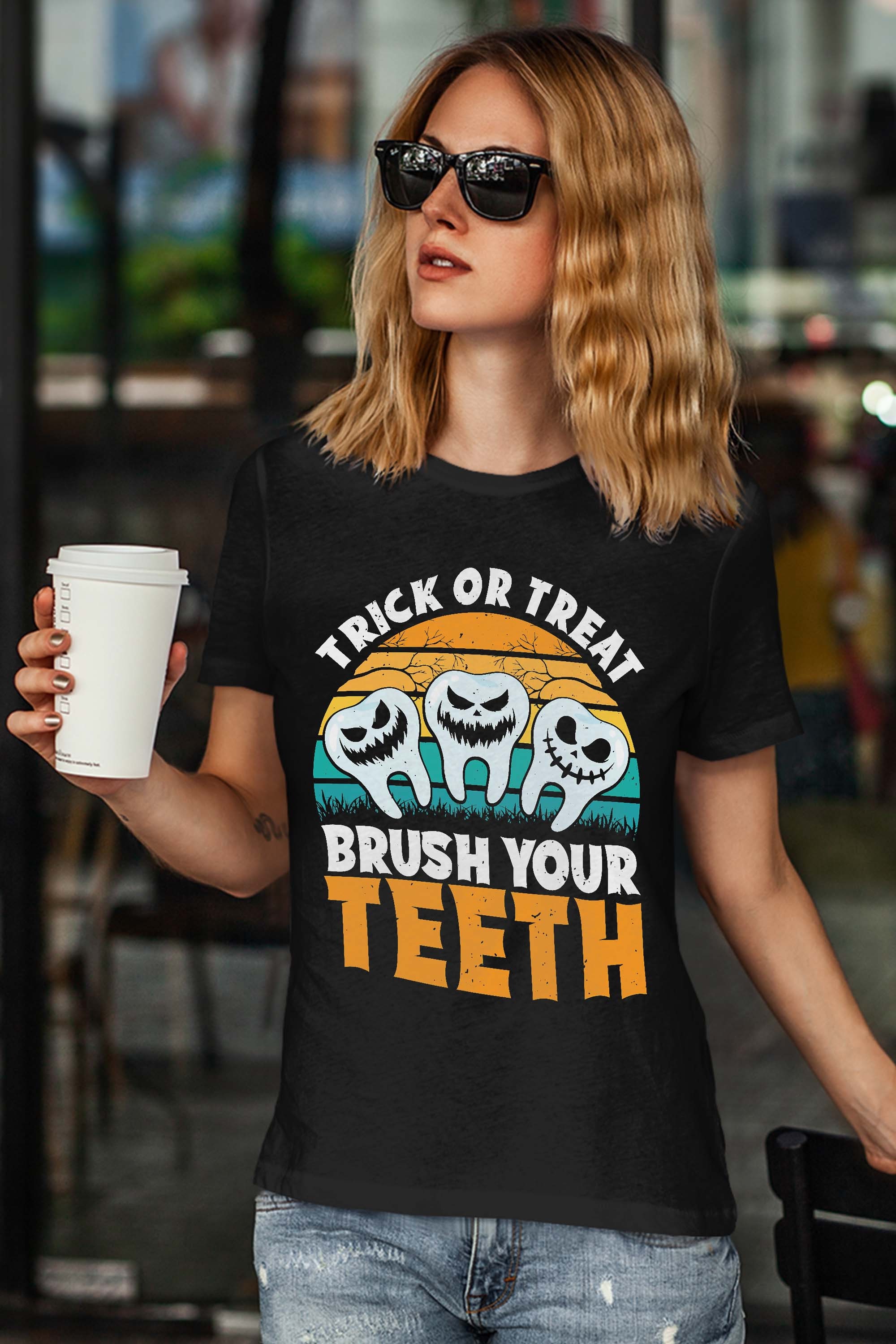 Trick Or Treat Brush Your Teeth Dentist Pun Halloween Dental T-Shirt