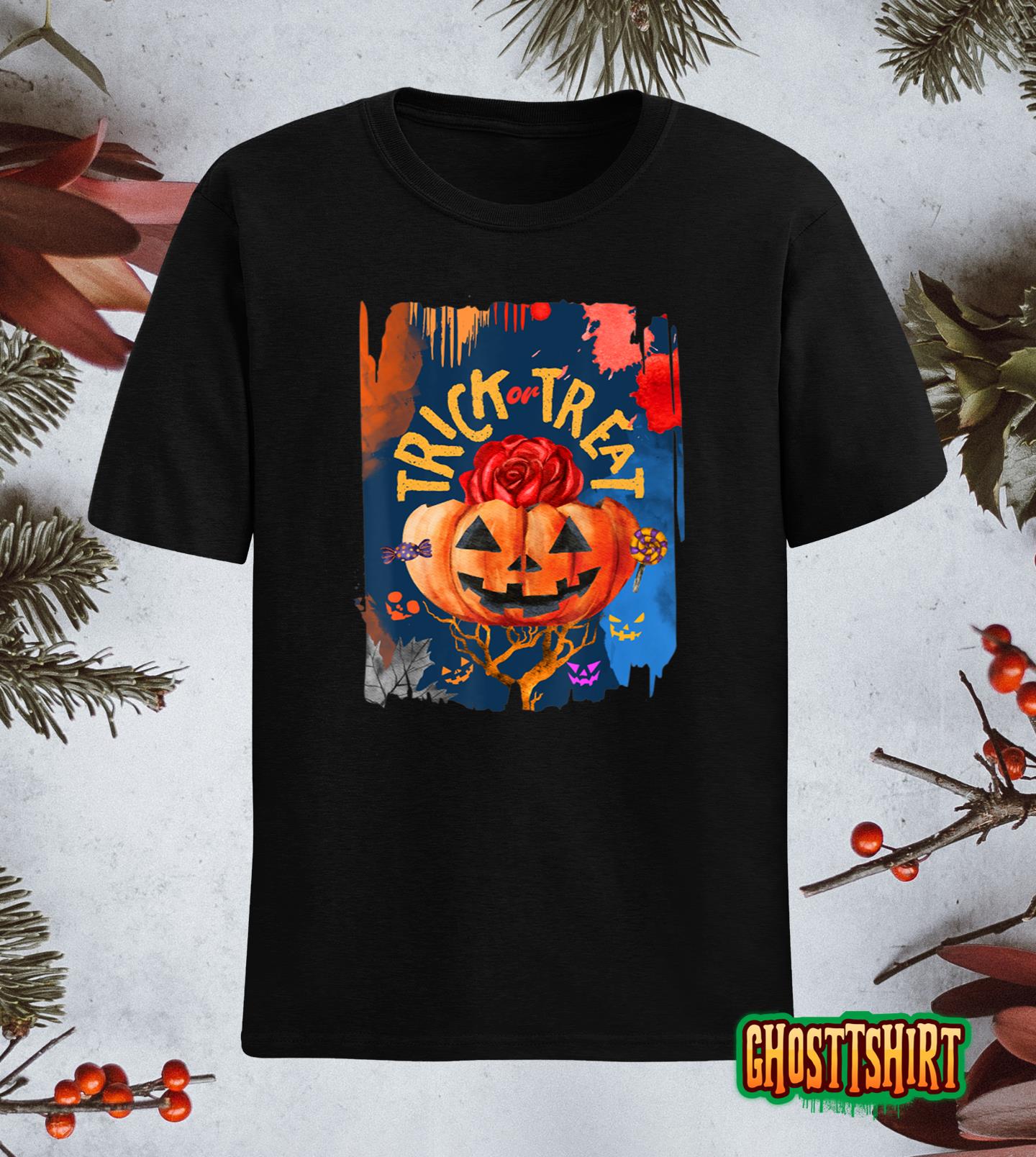 Trick or Treat Colorful Vintage Pumpkin Happy Halloween 2022 T-Shirt