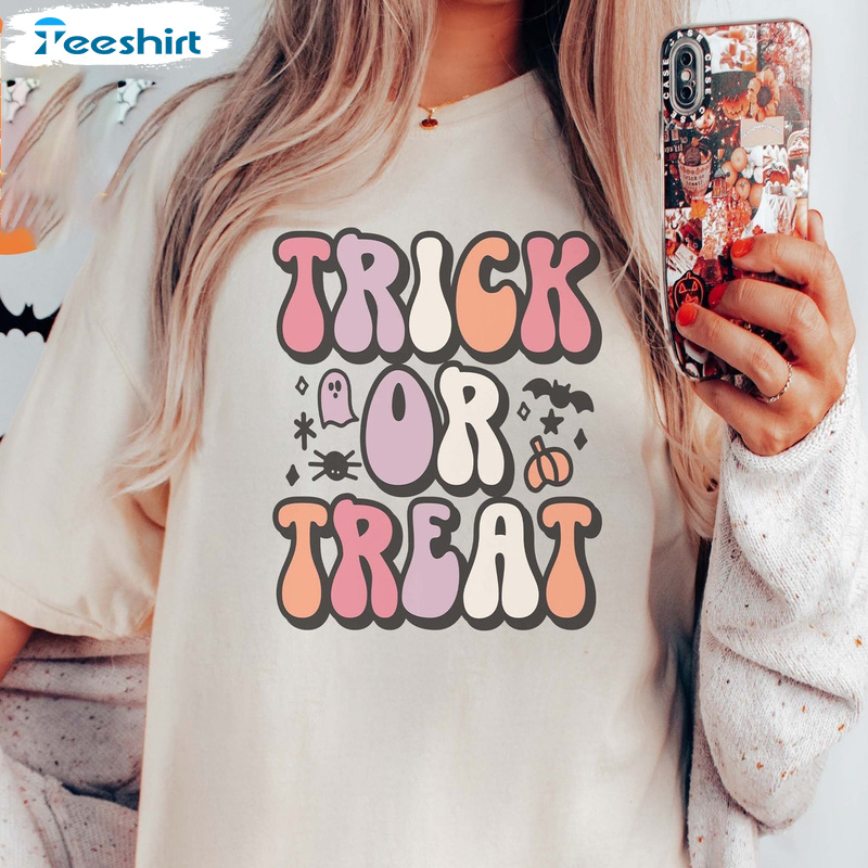 Trick Or Treat T Shirt – Halloween Pumpkin Ghost Bat Graphics Shirt Short Sleeve Teeshirt