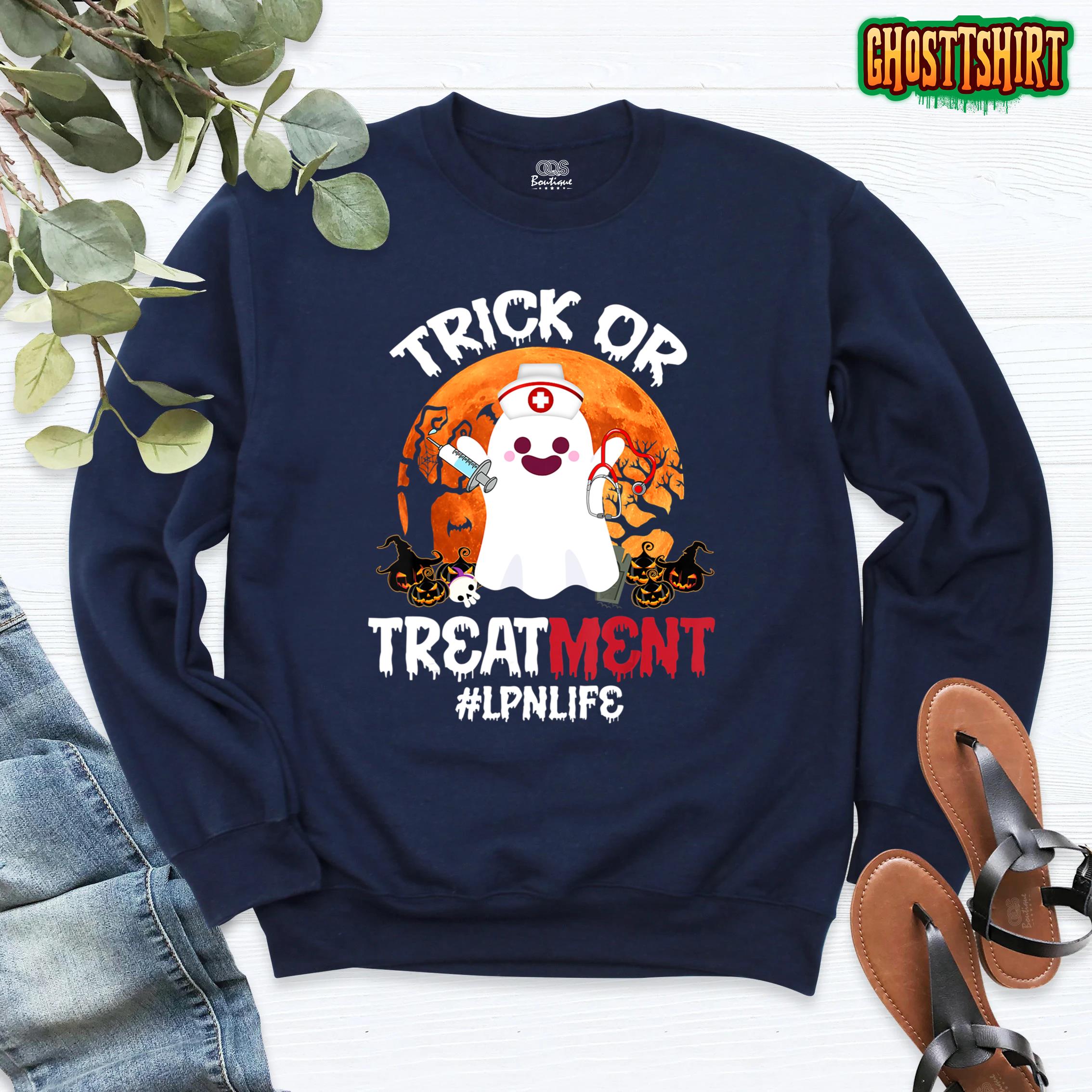 Trick Or Treatment Boo Ghost LPN Life Nurse Halloween Sweatshirt