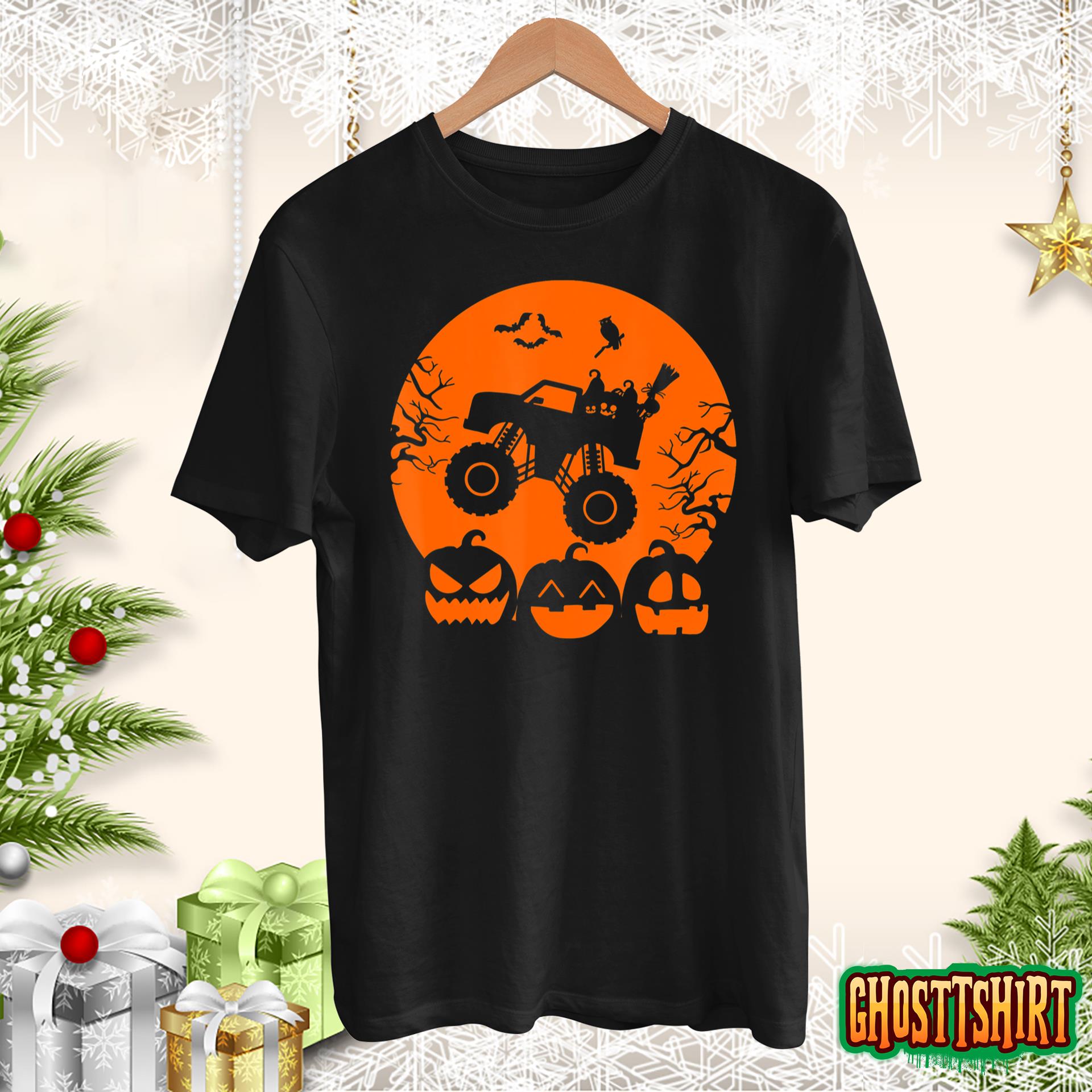 Truck or Treat Skeleton Monster Truck Moon Candy Halloween T-Shirt