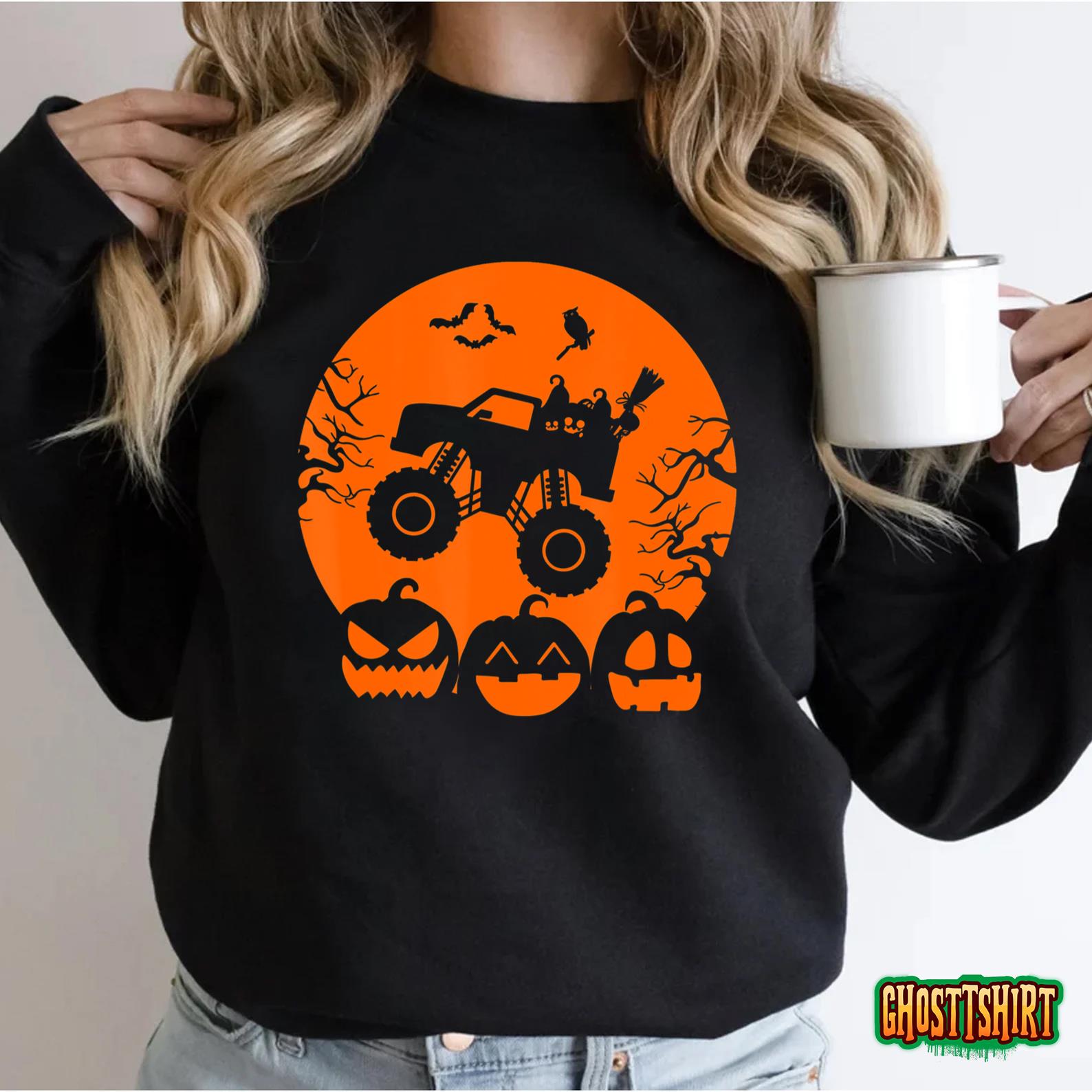 Truck or Treat Skeleton Monster Truck Moon Candy Halloween T-Shirt