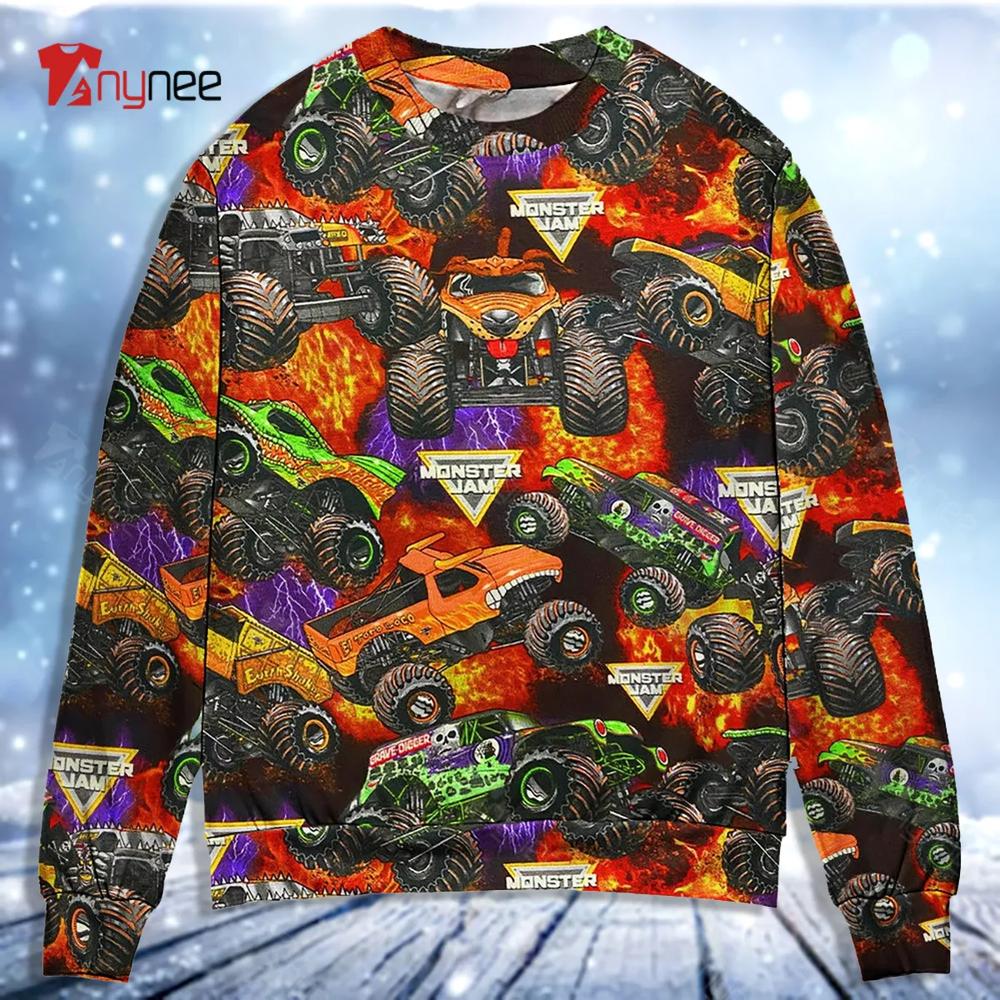 Truck Packed Monster Style Trucks Ugly Christmas Sweater- Best Christmas Gifts 2023