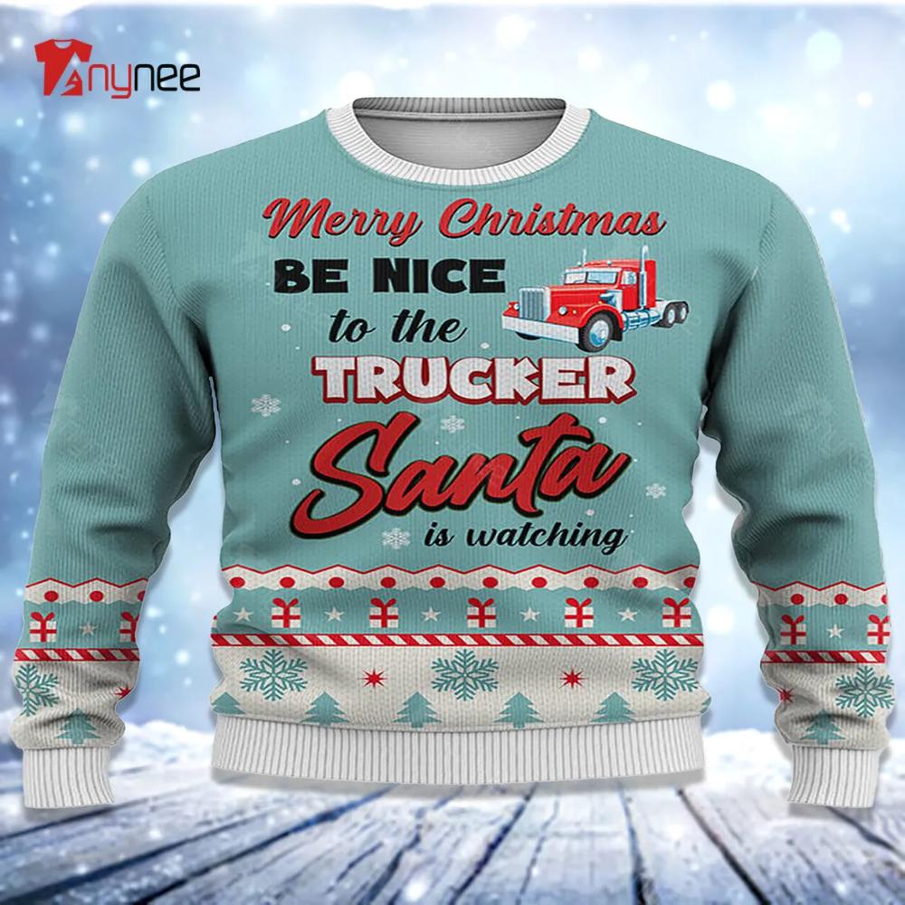 Trucker Merry Be Nice Ugly Print Ugly Christmas Sweater- Best Christmas Gifts 2023