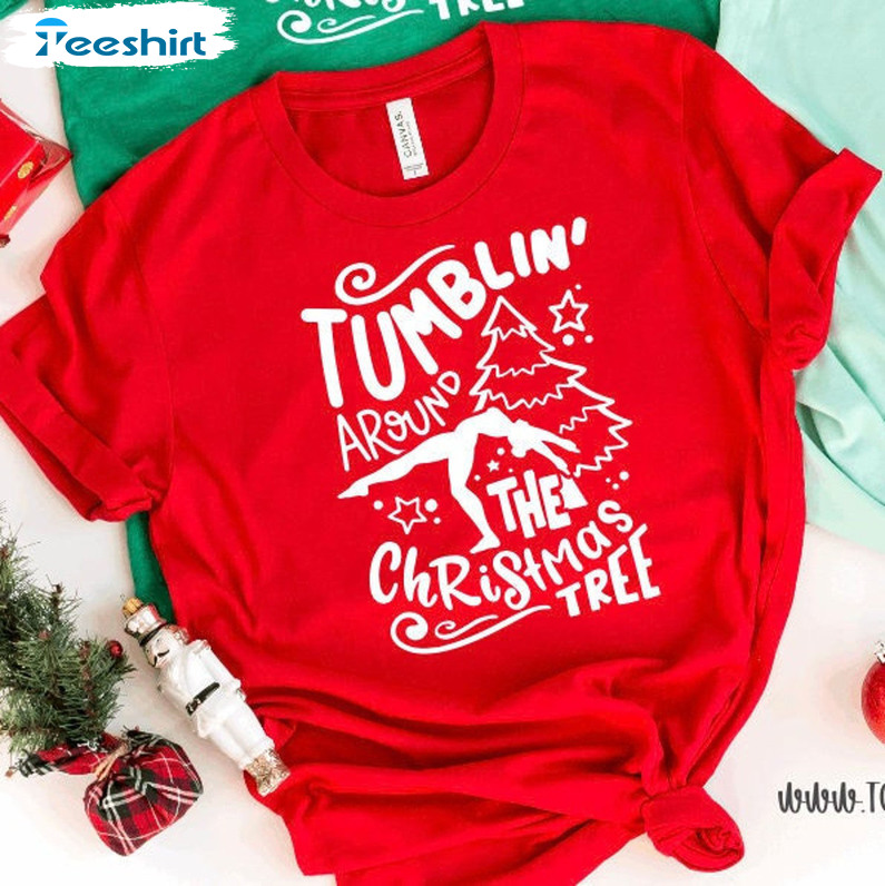 Tumblin’ The Christmas Tree Shirt, Gymnast Holiday Winter Season Unisex T-shirt Short Sleeve