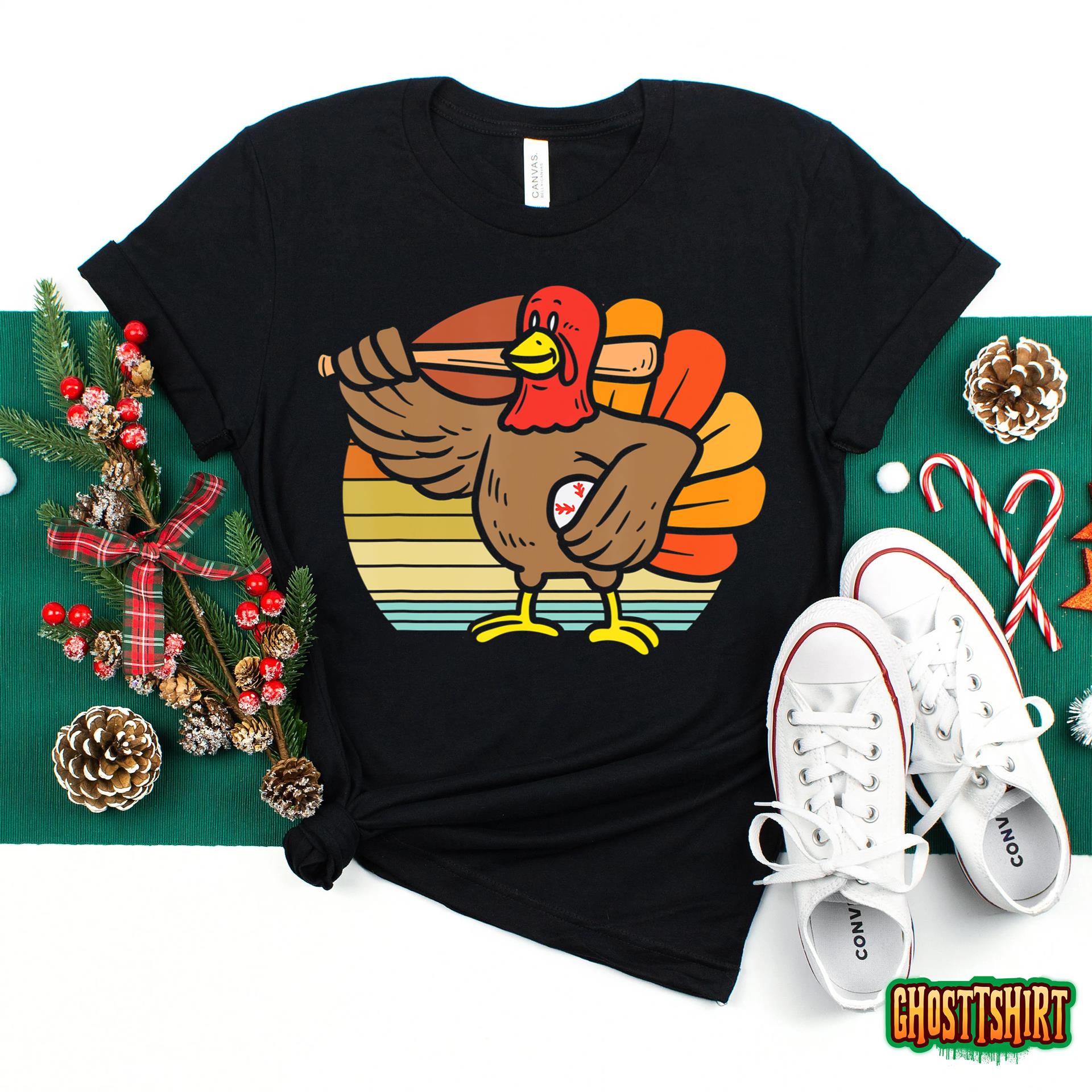 Turkey Baseball Retro Thanksgiving Sports Men Boys Kids Hoodie