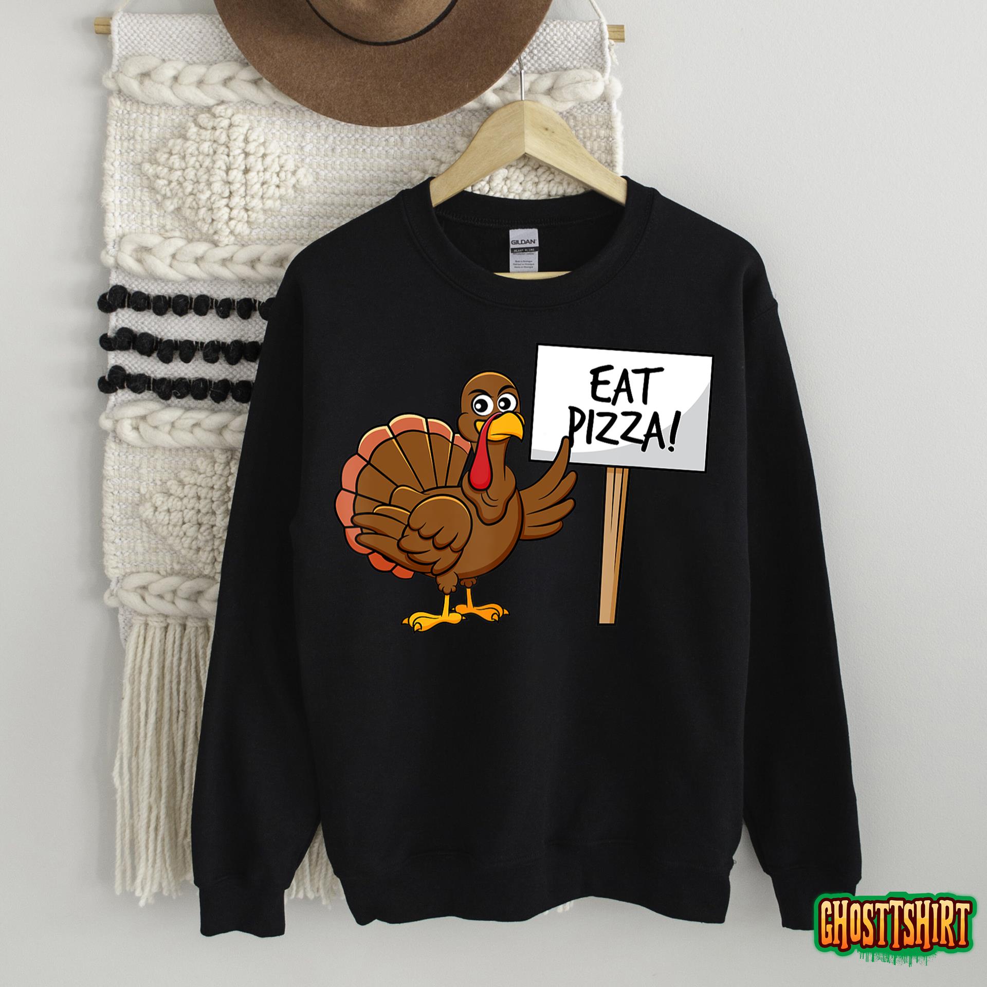 Turkey Eat Pizza Funny Thanksgiving T-Shirt Kids Adult Vegan T-Shirt