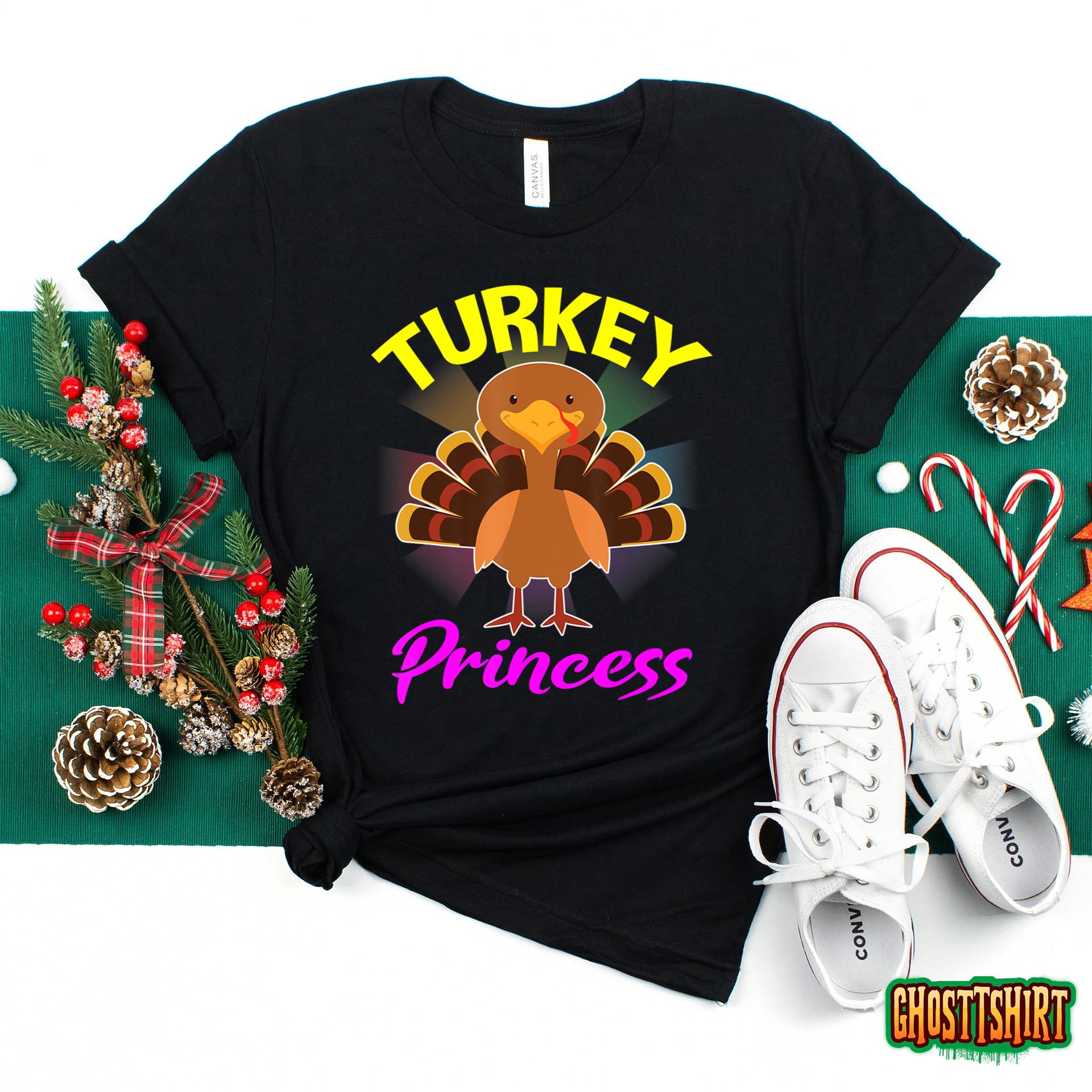 Turkey Princess Thanksgiving Gifts for Women Kids Girls T-Shirt