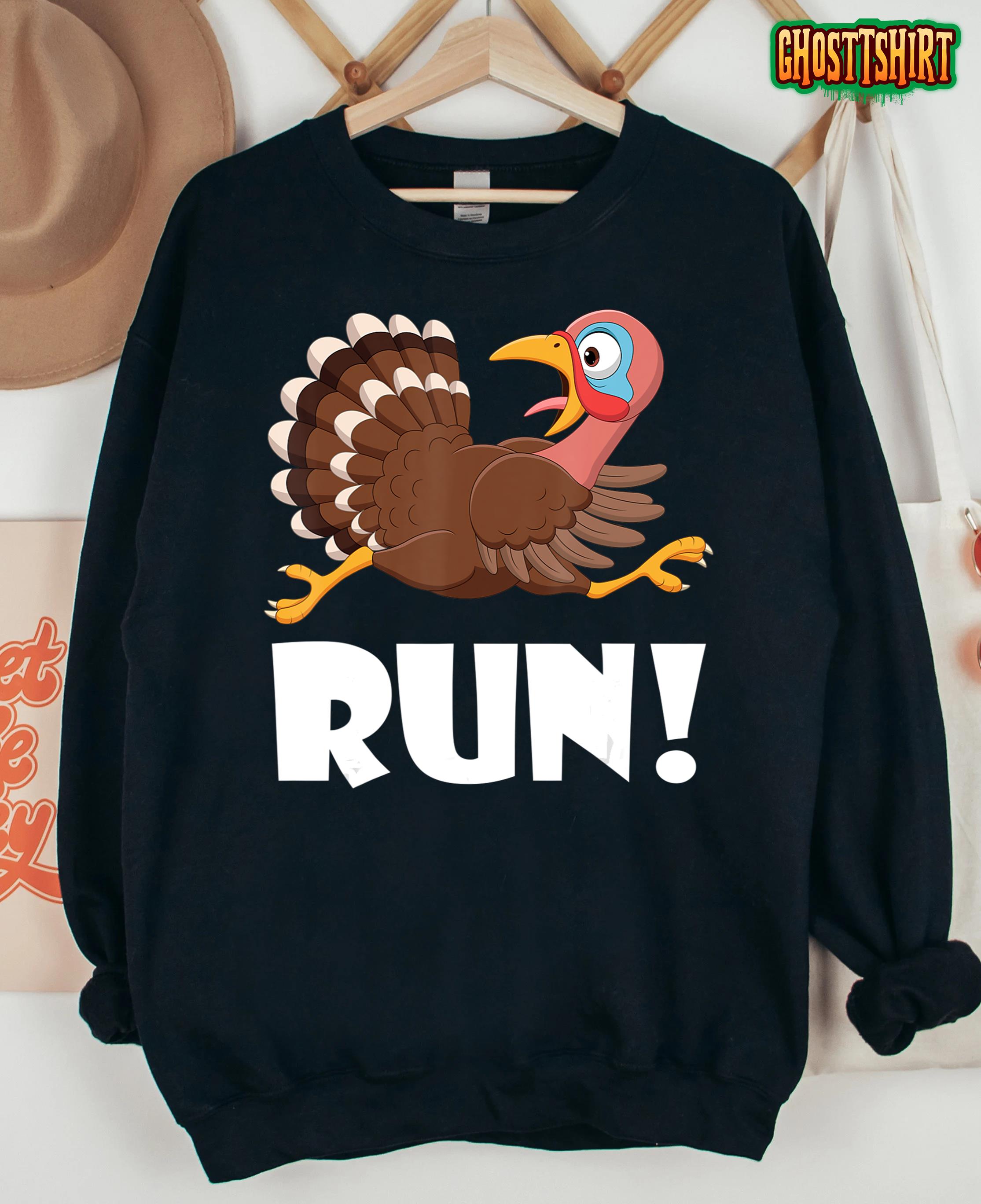 Turkey Trot Adult Running Costume Face Run Thanksgiving Tee T-Shirt