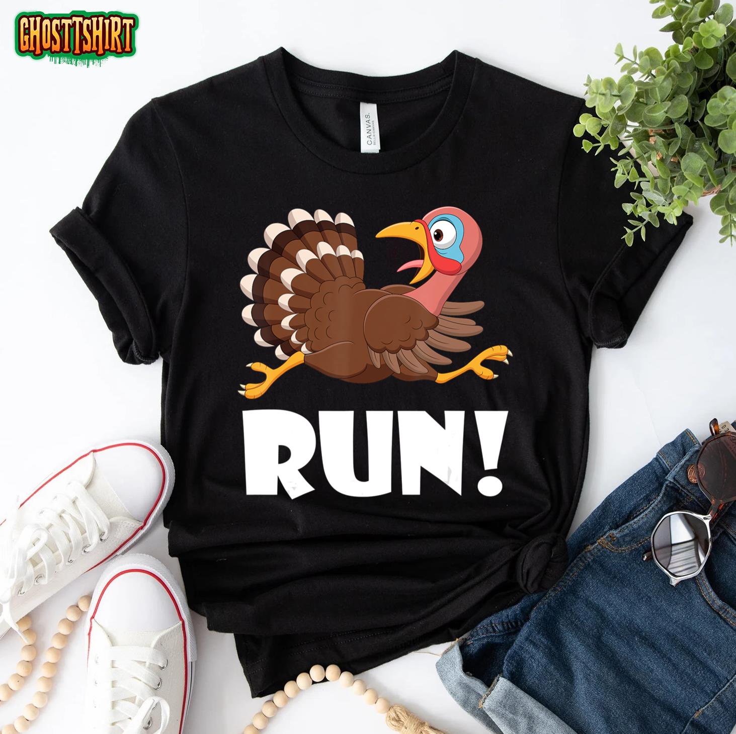 Turkey Trot Adult Running Costume Face Run Thanksgiving Tee T-Shirt