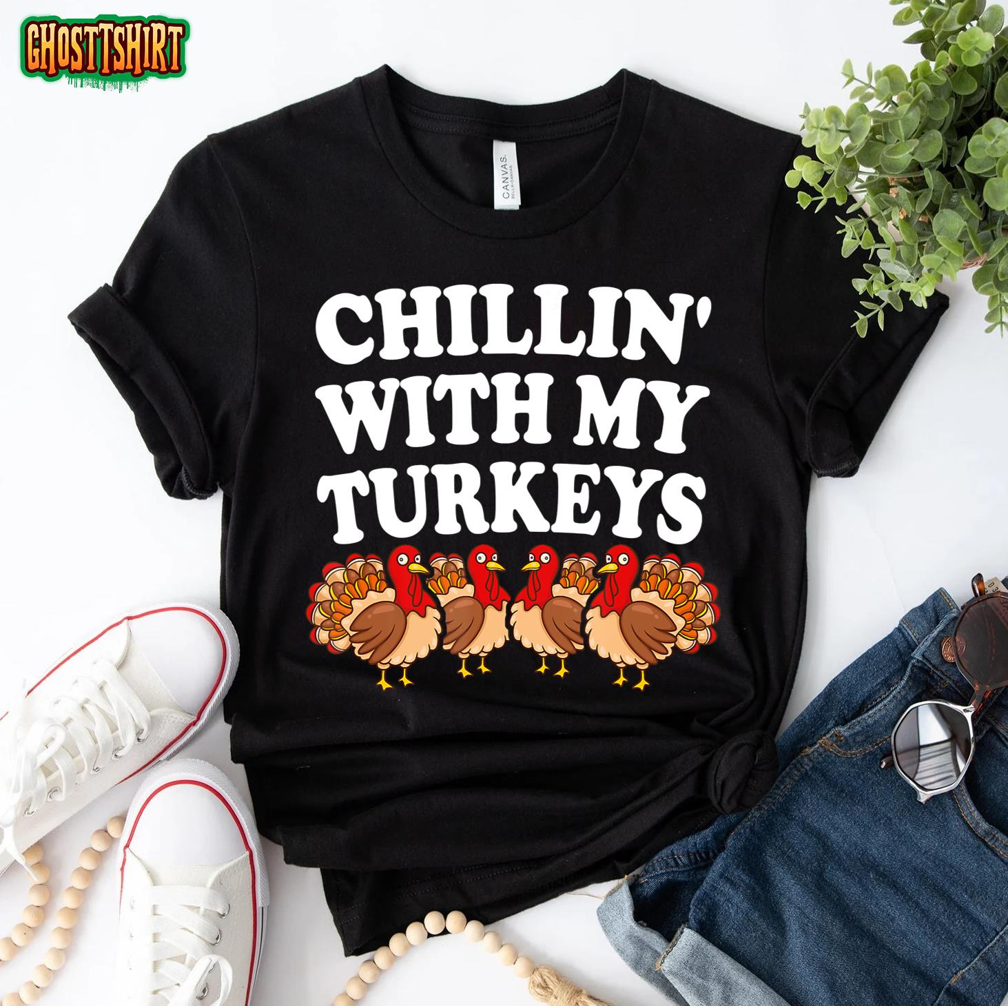 Turkeys Thanksgiving Pilgrim Holiday  Mens & Womens T-Shirt