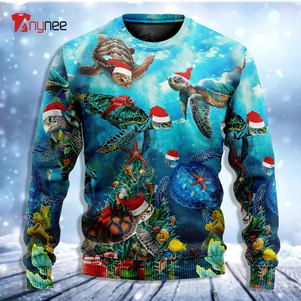 Turtle Love And Ocean Ugly Christmas Sweater- Best Christmas Gifts 2023