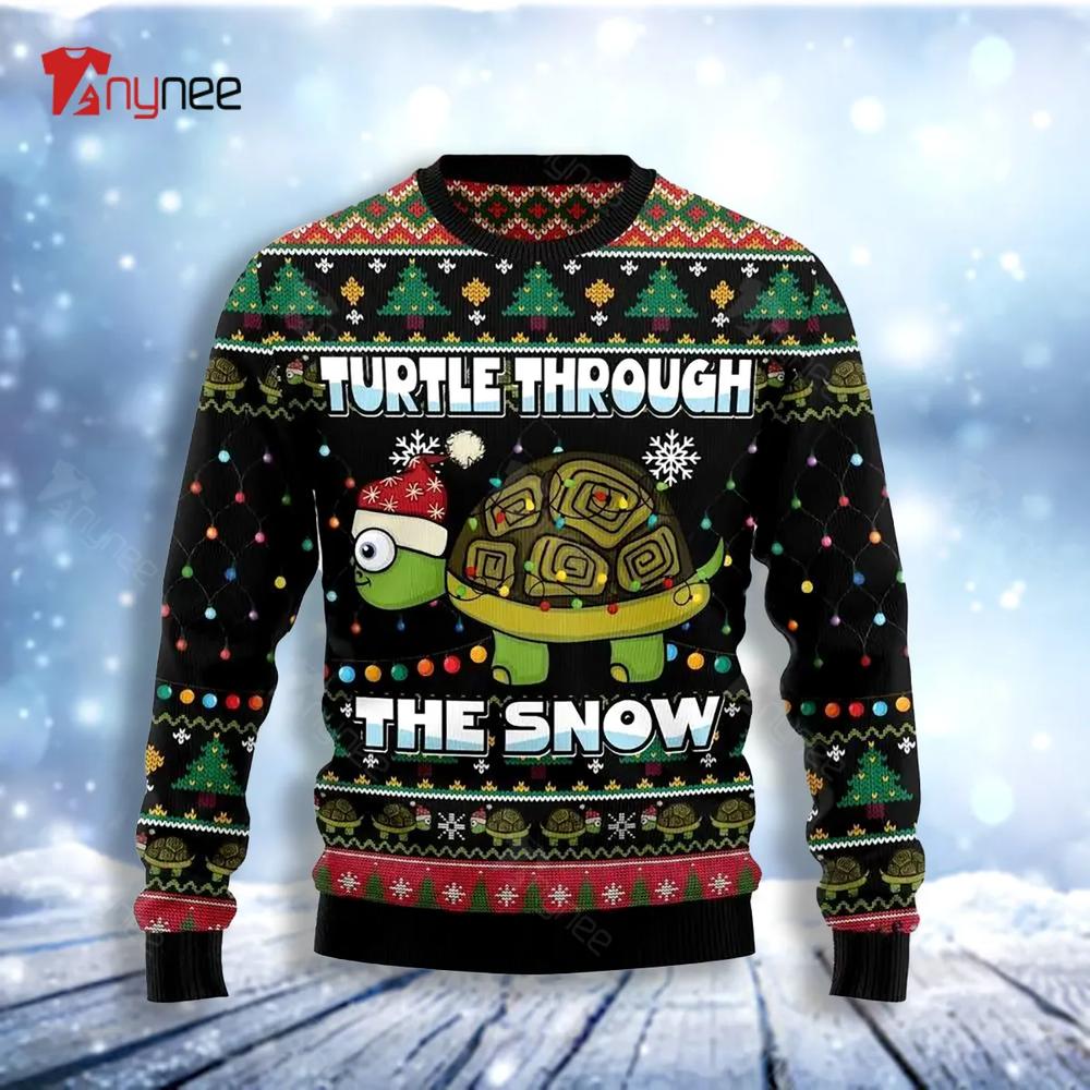 Turtle Through The Snow Ugly Christmas Sweater- Best Christmas Gifts 2023