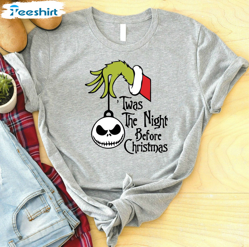 Twas The Night Before Christmas Shirt, Funny Grinch Hand Short Sleeve Crewneck