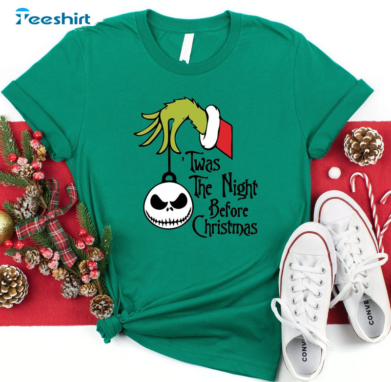 Twas The Night Before Christmas Shirt, Funny Grinch Hand Short Sleeve Crewneck