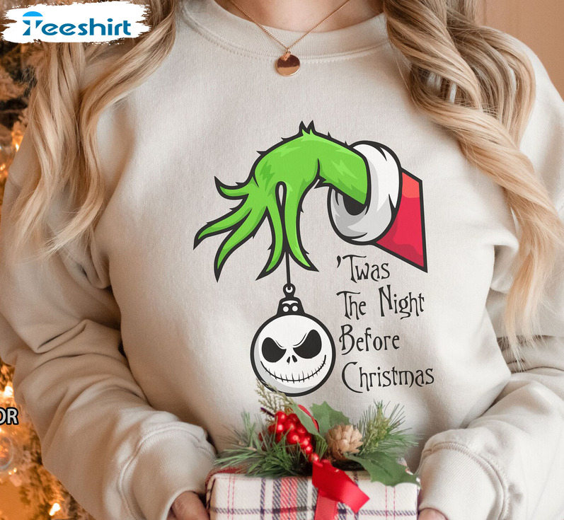 Twas The Night Before Christmas Shirt, Jack Skellington Face Crewneck Sweatshirt