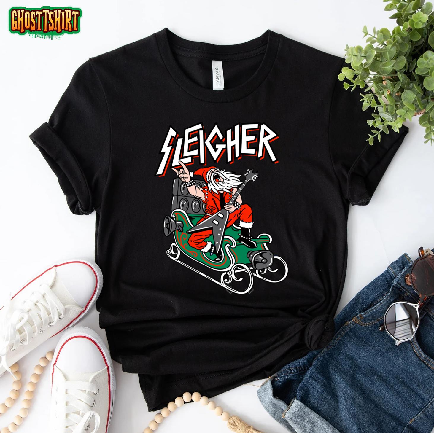 Ugly Christmas Sweater Sleigher Heavy Metal Santa Xmas Sweatshirt