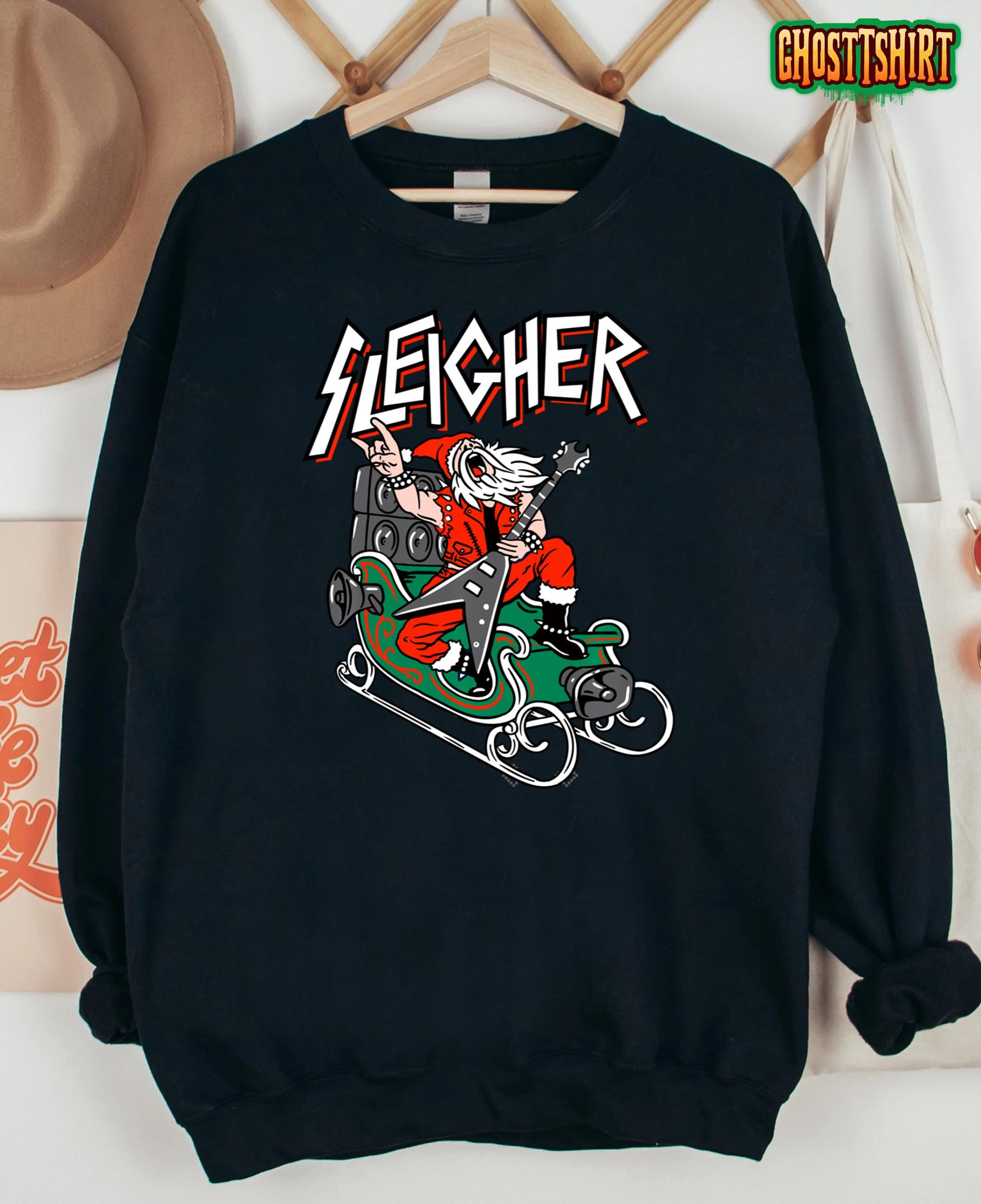 Ugly Christmas Sweater Sleigher Heavy Metal Santa Xmas Sweatshirt