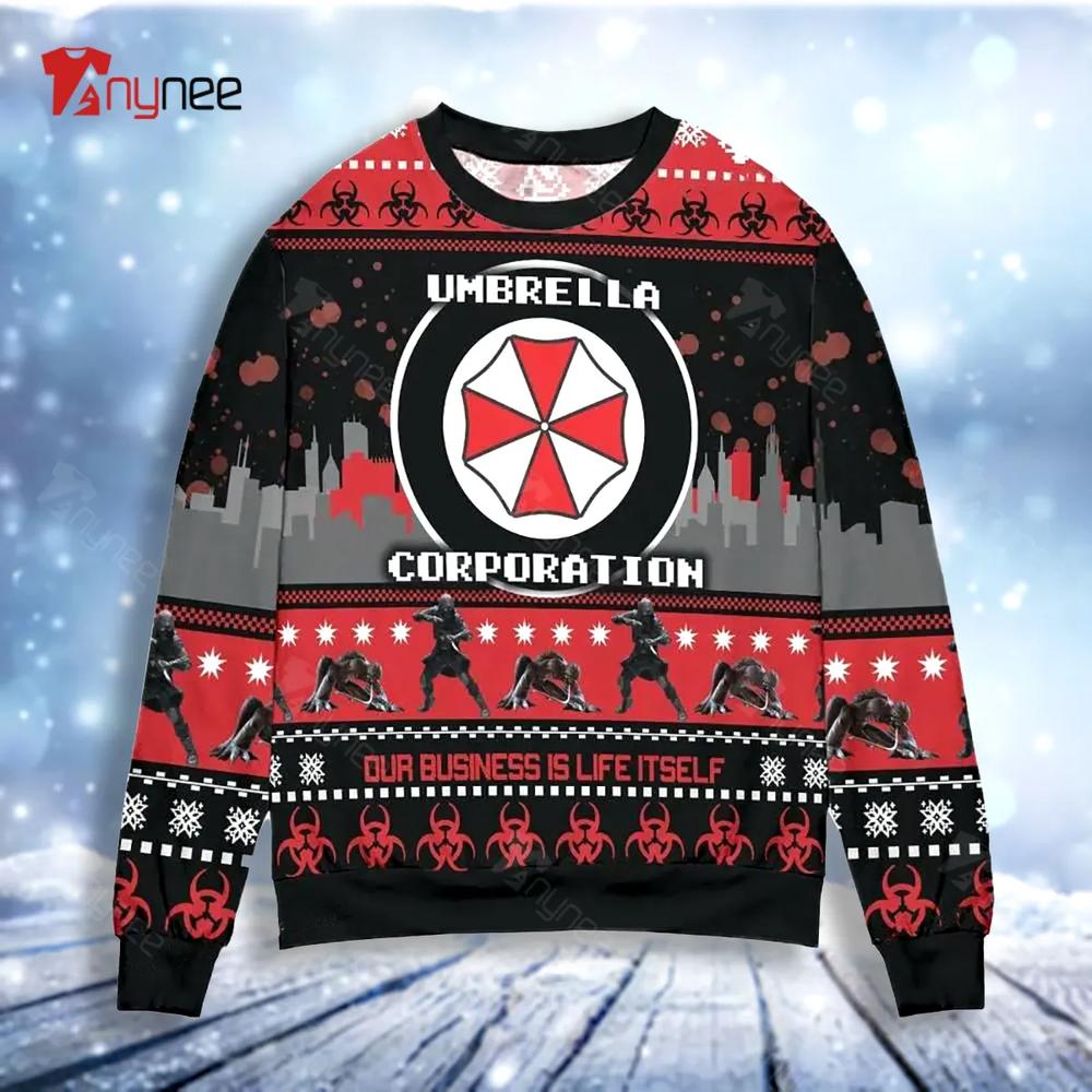 Umbrella Corporation Resident Evil Our Business Is Life Itself Ugly Christmas Sweater- Best Christmas Gifts 2023