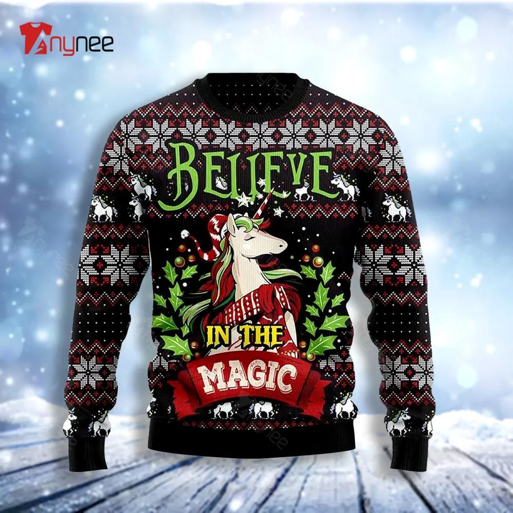 Unicorn Believe In The Magic Ugly Christmas Sweater- Best Christmas Gifts 2023