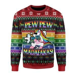 Unicorn LGBT Pew Pew Ugly Christmas Sweater | For Men & Women | Adult | US3845- Best Christmas Gifts 2023