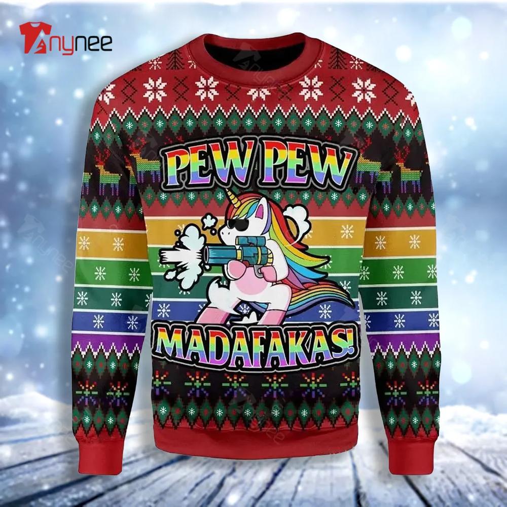 Unicorn Lgbt Pew Pew Ugly Christmas Sweater- Best Christmas Gifts 2023