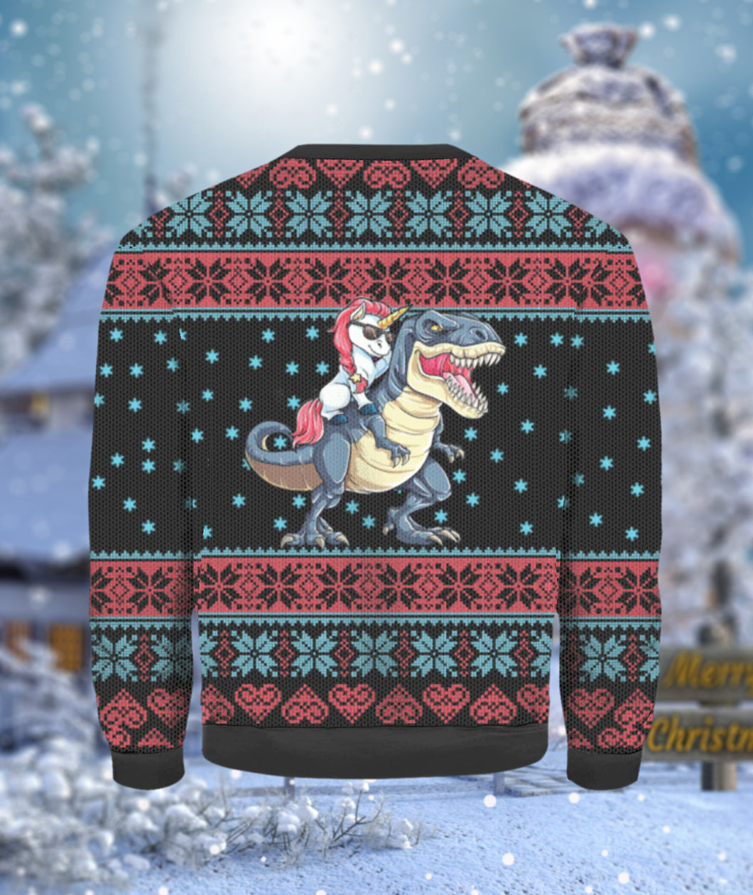 Unicorn Riding Dinosaur To Christmas Town Ugly Sweater – Best Christmas Gifts 2023