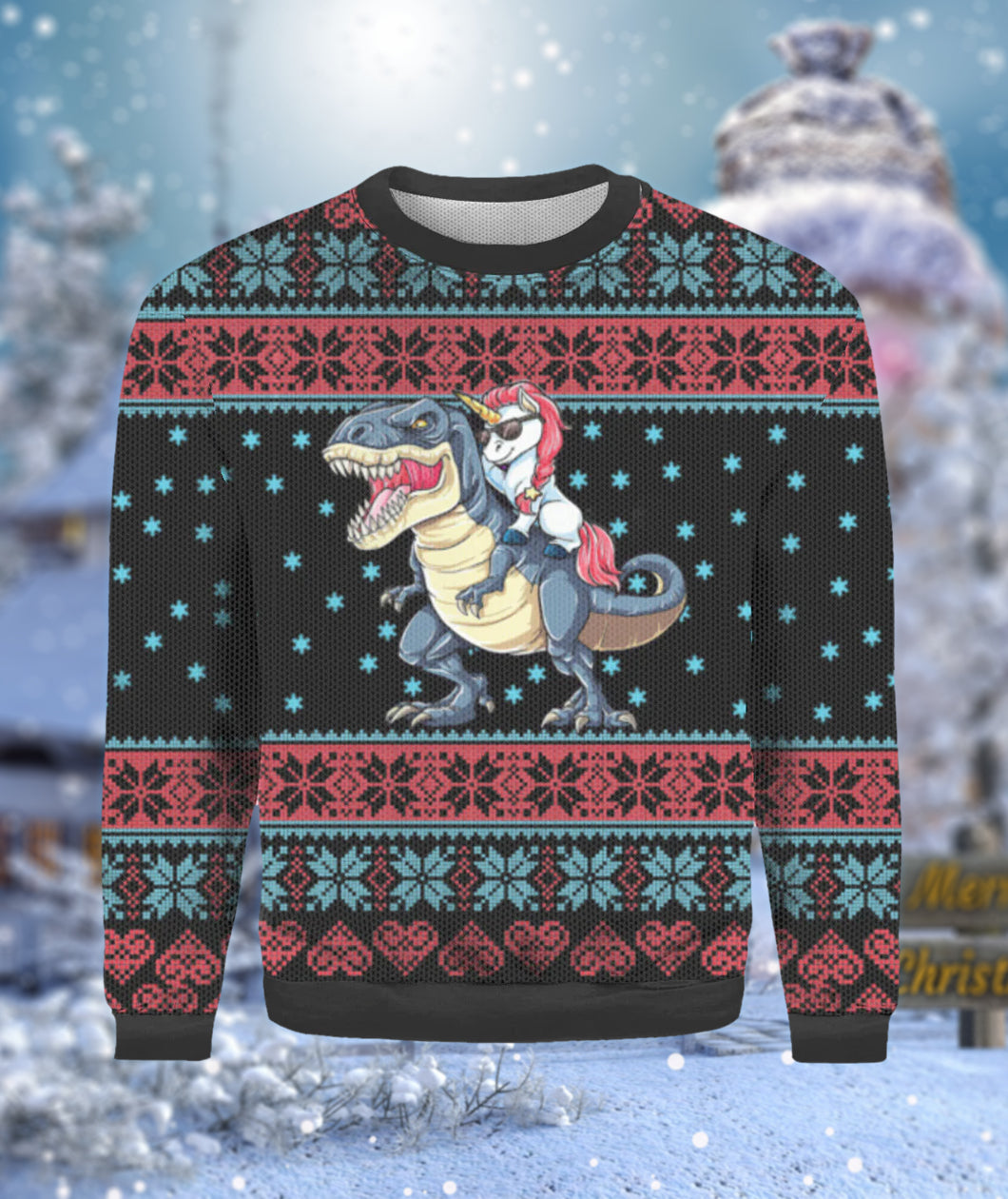 Unicorn Riding Dinosaur To Christmas Town Ugly Sweater – Best Christmas Gifts 2023