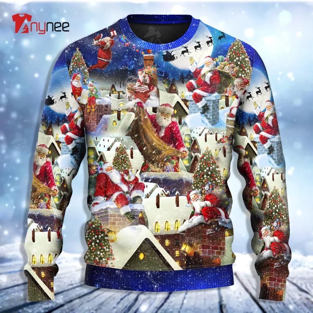 Up On Rooftop Santa’S Busiest Night With Reindeer Ugly Christmas Sweater- Best Christmas Gifts 2023