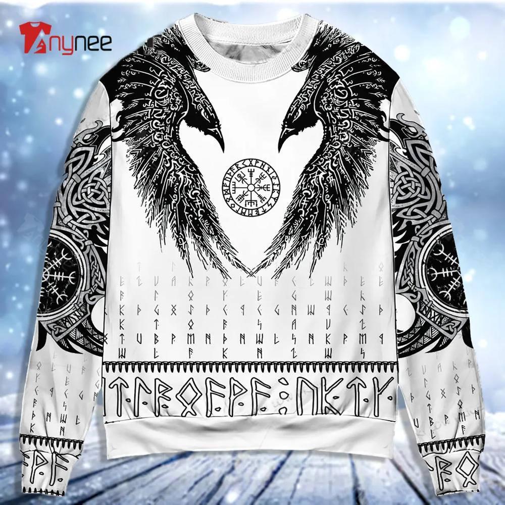 Viking Black Runic Raven Scandinavian Ugly Christmas Sweater- Best Christmas Gifts 2023