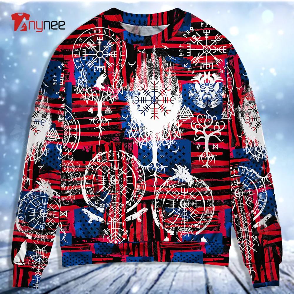 Viking Independence Day Compass Vegvisir Ugly Christmas Sweater- Best Christmas Gifts 2023