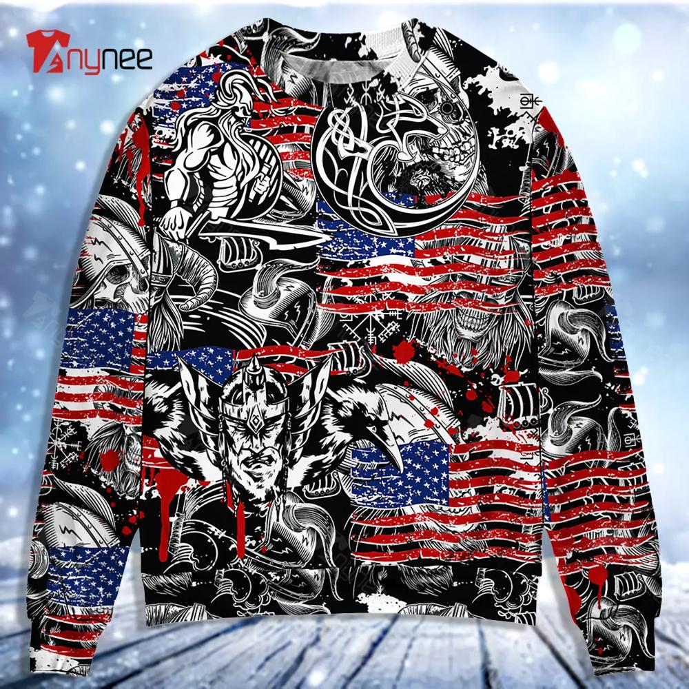 Viking Independence Day Odin Warrior And Wolf Ugly Christmas Sweater- Best Christmas Gifts 2023