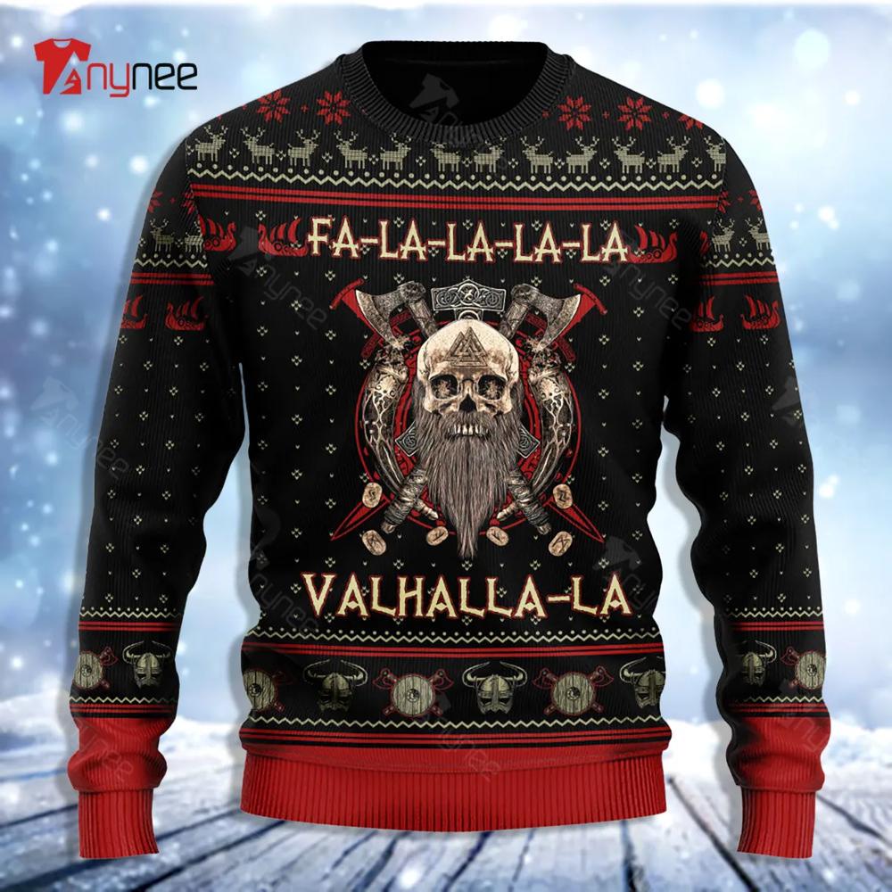 Viking Valhalla Black And Red La La Ugly Christmas Sweater- Best Christmas Gifts 2023