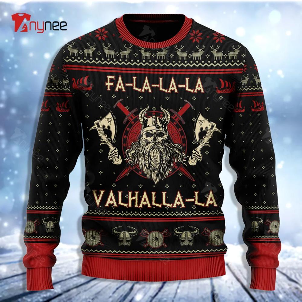 Viking Valhalla Black And Red Ugly Christmas Sweater- Best Christmas Gifts 2023