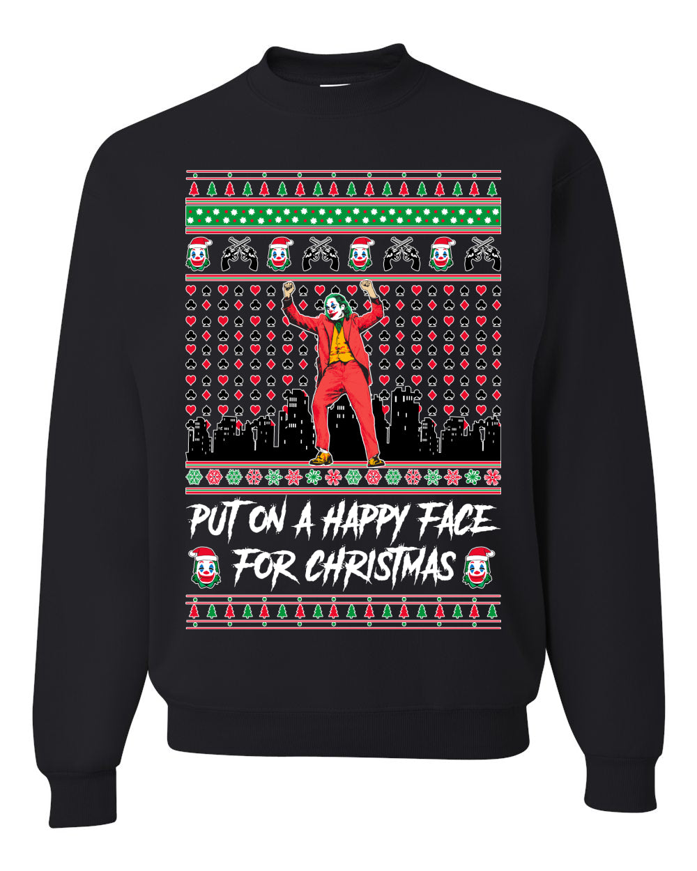 Villain Put on a Happy Face for Christmas Ugly Christmas Sweater Unisex Crewneck Graphic Sweatshirt- Best Christmas Gifts 2023