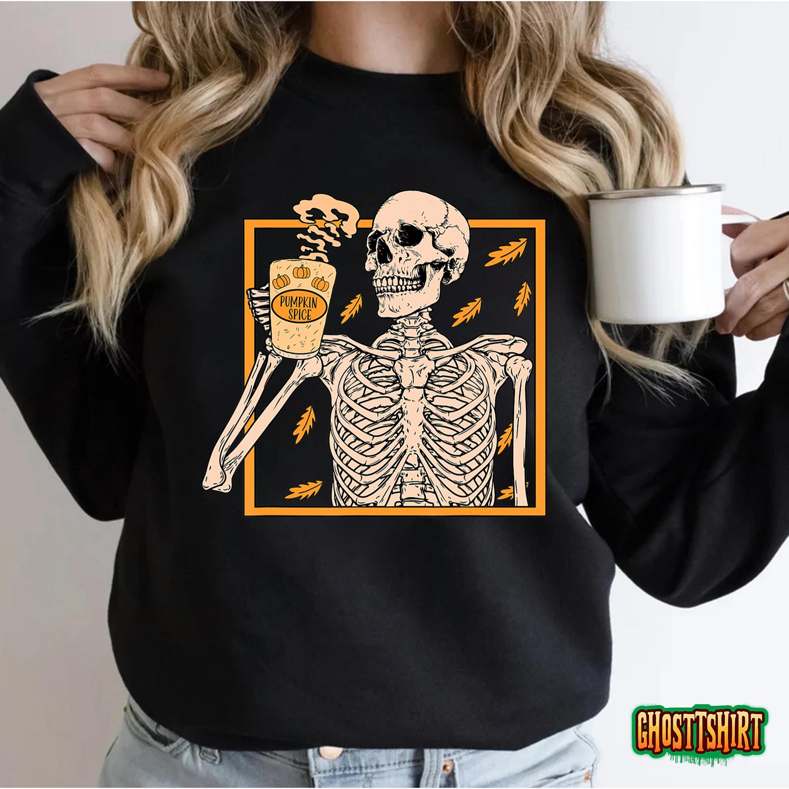 Vintage Halloween Skeleton Pumpkin Spice Latte Syrup Creamer T-Shirt