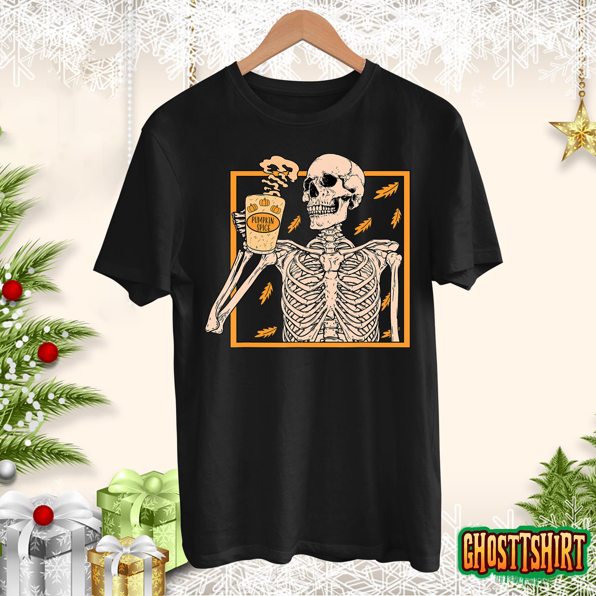 Vintage Halloween Skeleton Pumpkin Spice Latte Syrup Creamer T-Shirt