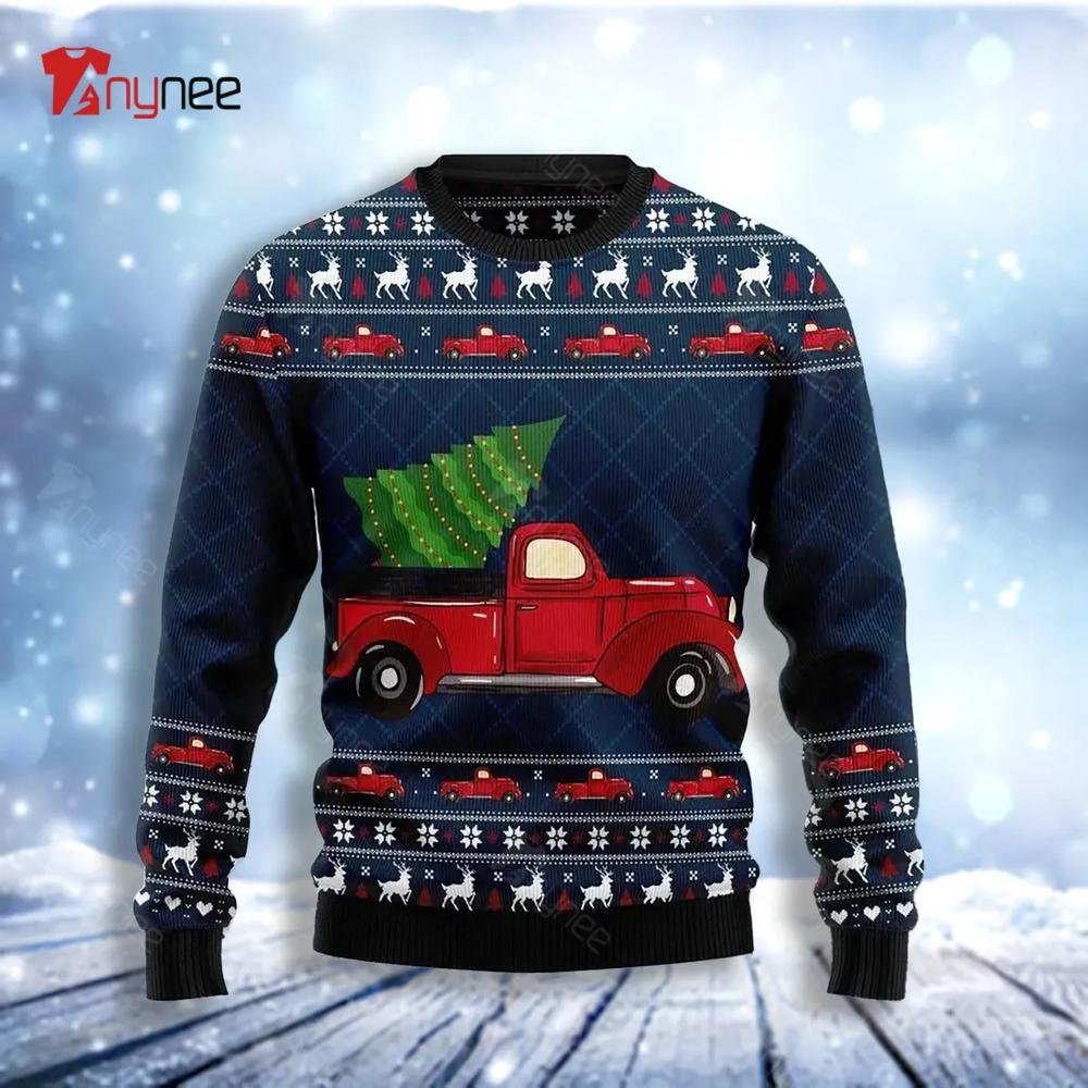 Vintage Red Truck Ugly Christmas Sweater- Best Christmas Gifts 2023