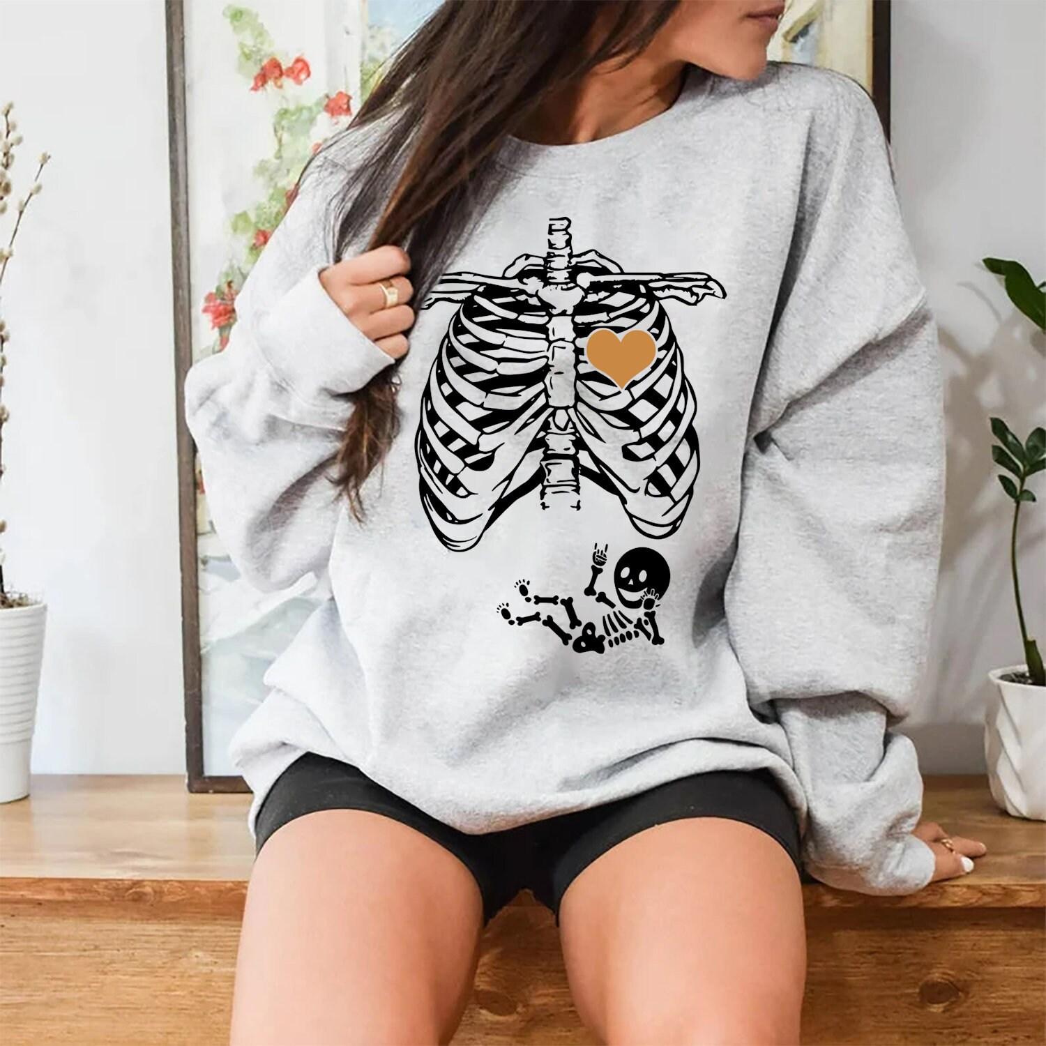 Vintage Skeleton Maternity Halloween Sweatshirt