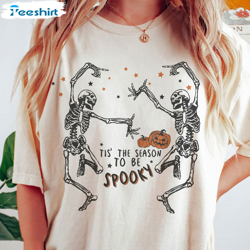 Vintage Spooky Season T Shirt – Halloween Skeleton And Pumpkin Graphic Art Shirt