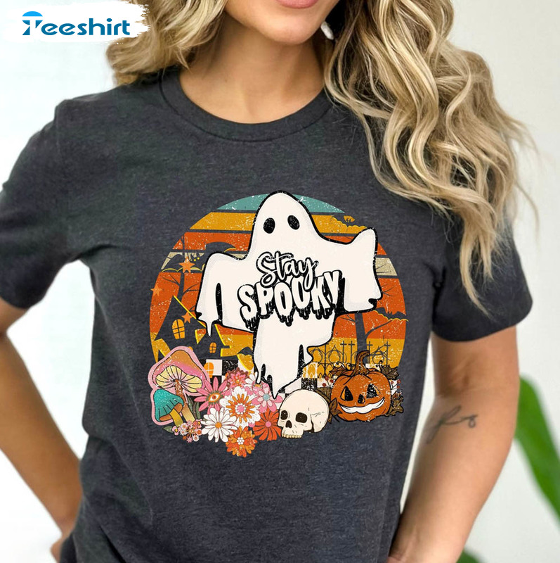 Vintage Stay Spooky Shirt, Floral Halloween Unisex Hoodie Crewneck