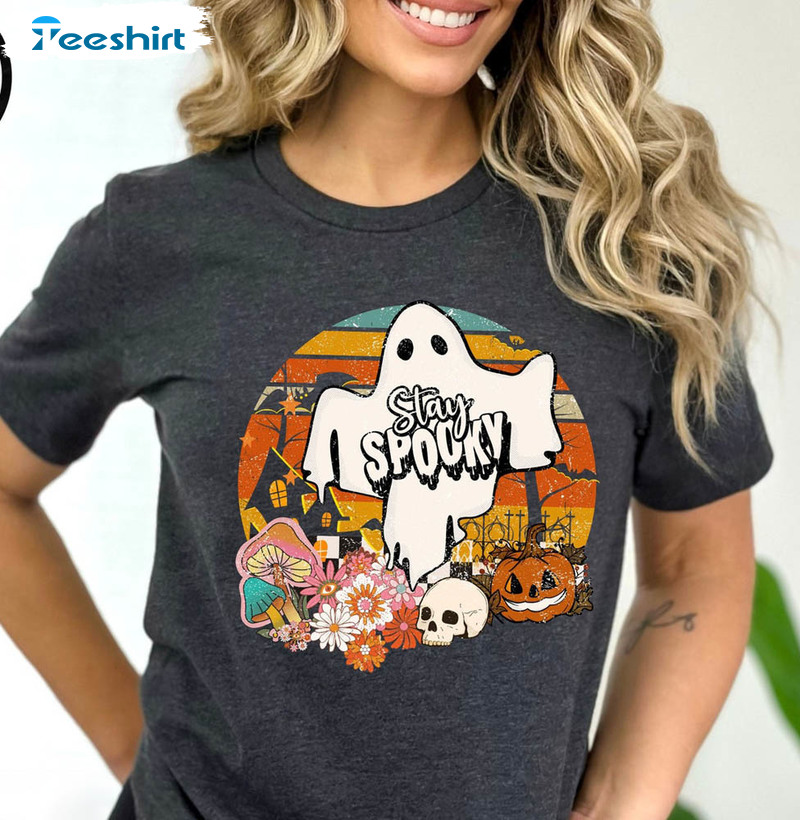 Vintage Stay Spooky Shirt, Floral Halloween Unisex Hoodie Crewneck