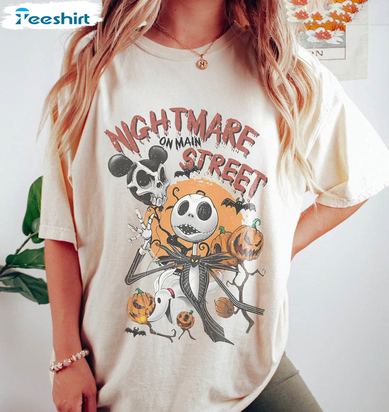 Vintage The Nightmare On Main Street Shirt, Halloween Pumpkin Unisex T-shirt Crewneck