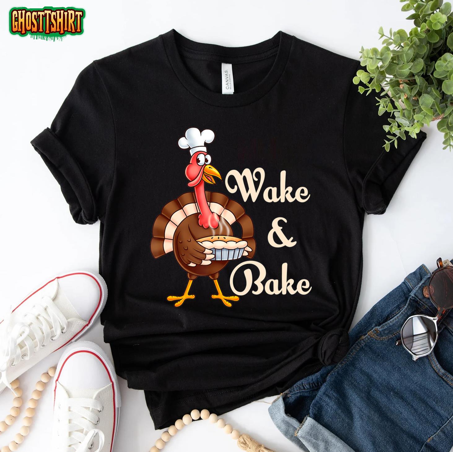 Wake Bake Turkey Feast Meal Dinner Chef Funny Thanksgivings T-Shirt