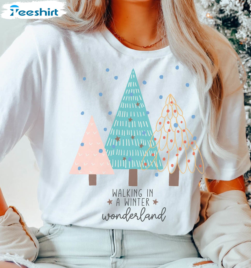 Walking In A Winter Wonderland Vintage Shirt, Christmas Tree Short Sleeve Tee Tops