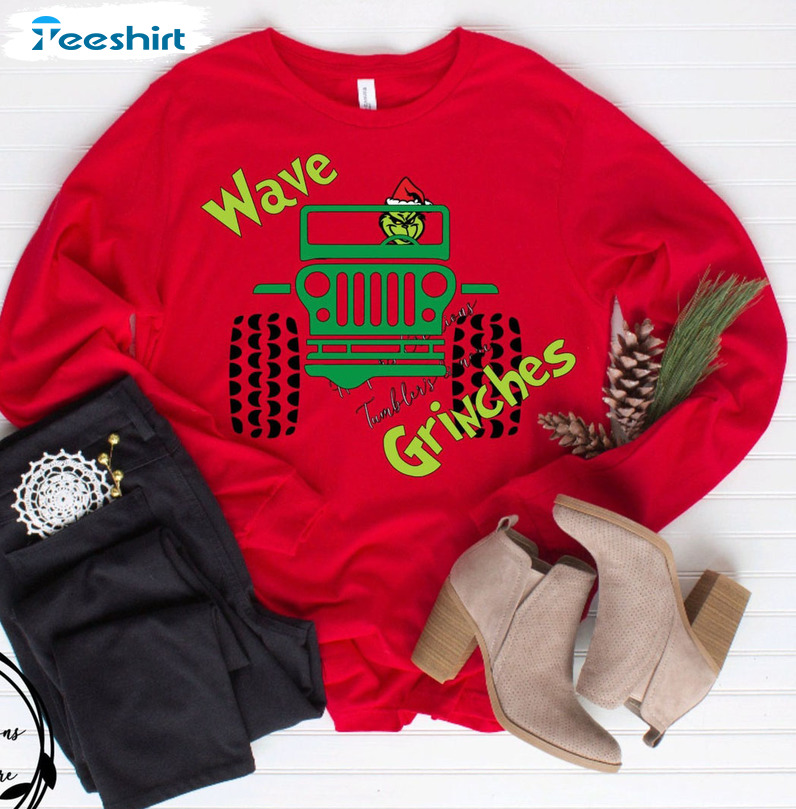 Wave Grinch Shirt, Grinch On Jeep Christmas Long Sleeve Unisex T-shirt