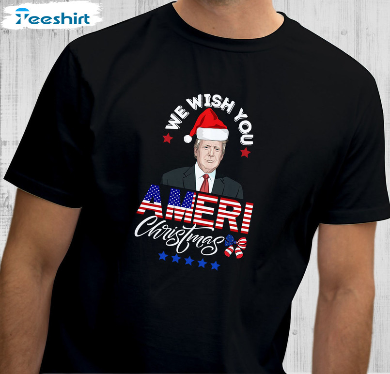 We Wish You Ameri Christmas Shirt, Trump Merry Christmas Short Sleeve Sweater