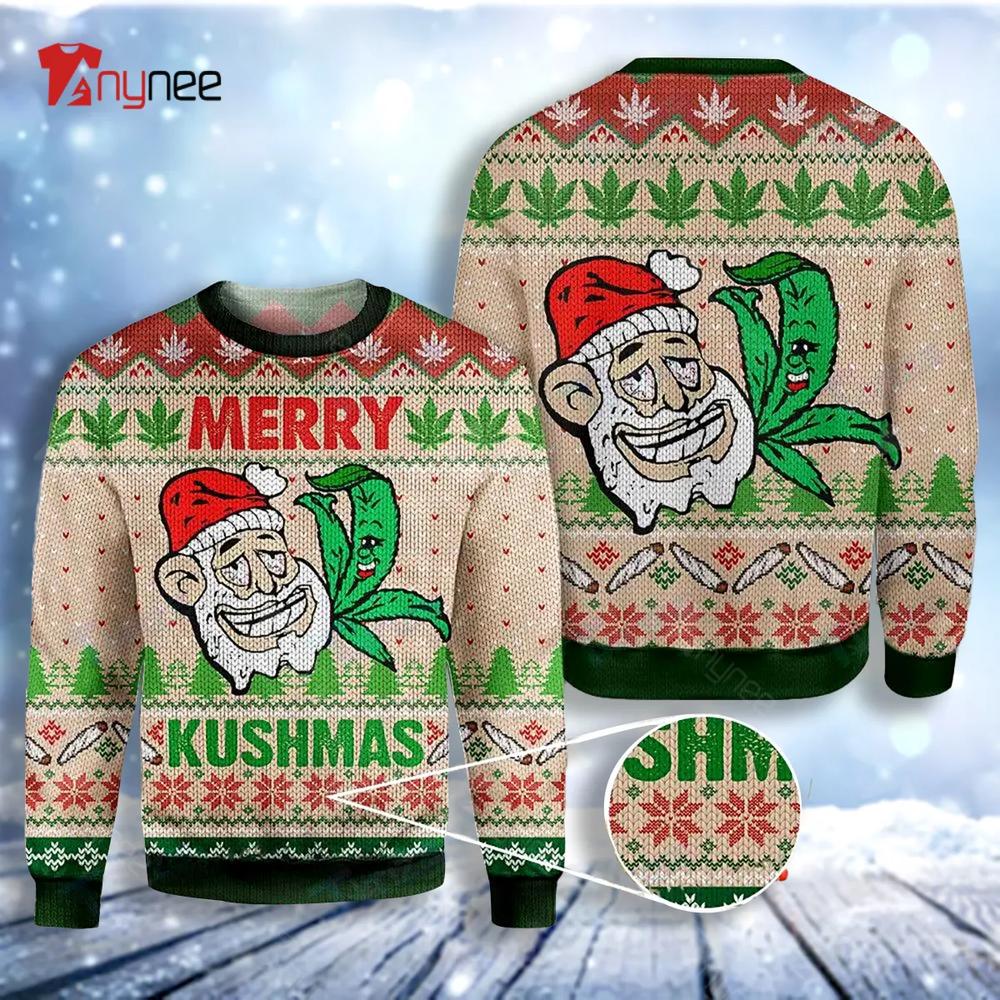 Weed 420 Merry Kushmas Santa Knitting Pattern Ugly Christmas Sweater- Best Christmas Gifts 2023