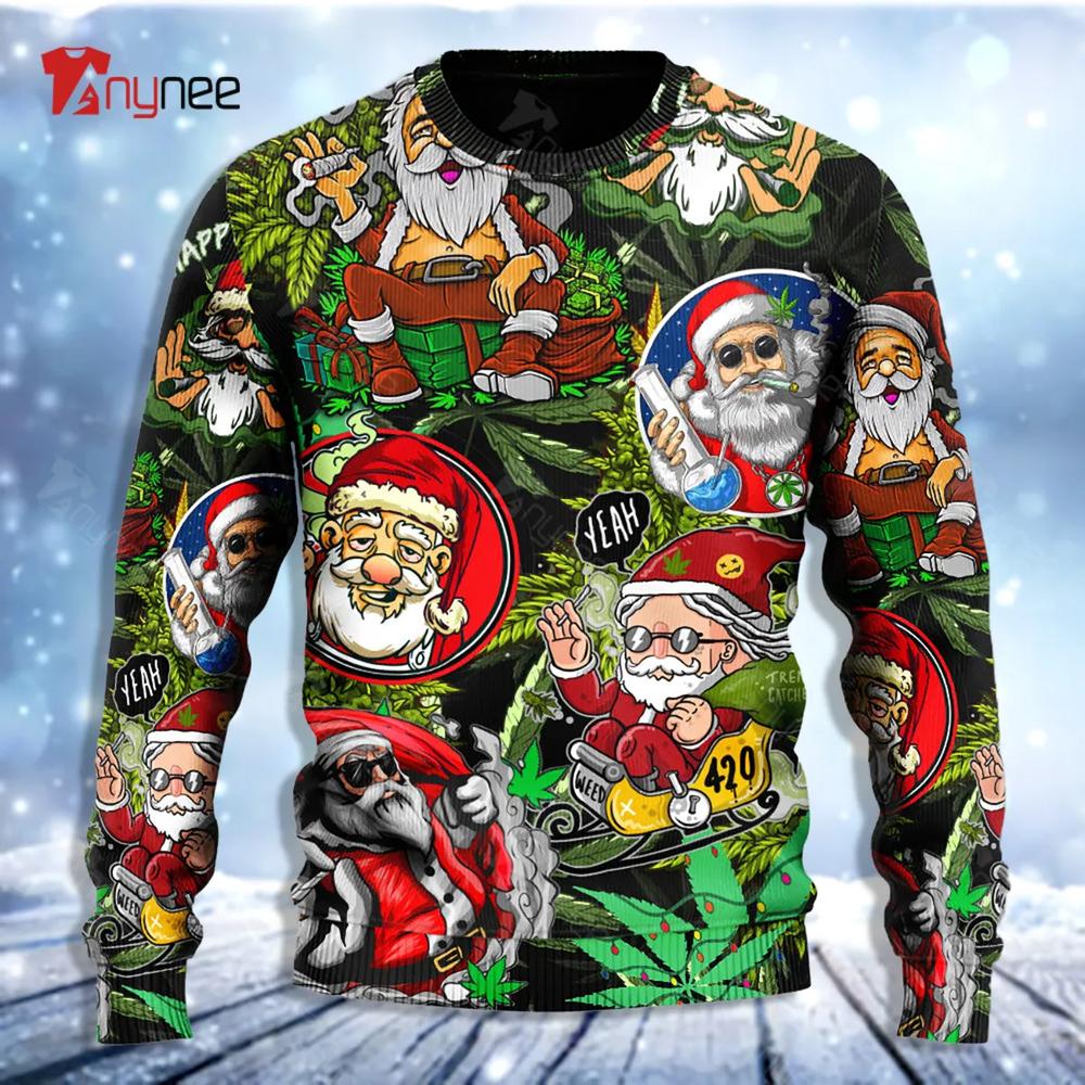 Weed Smoking Santa Hippie Ugly Christmas Sweater- Best Christmas Gifts 2023