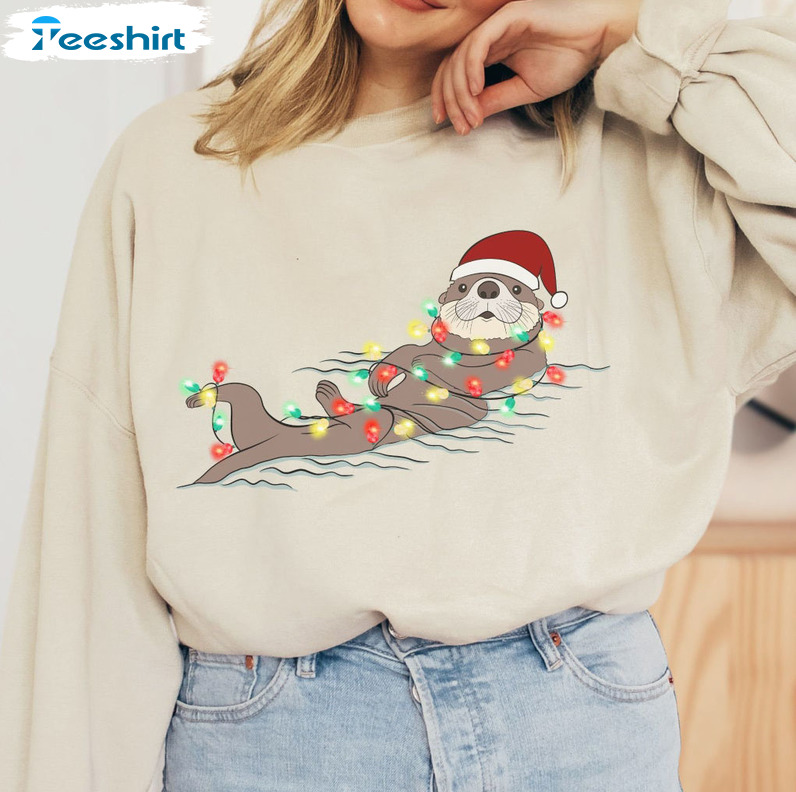 Weihnachtlicher Shirt, Otter Christmas Lights Sweatshirt Unisex Hoodie